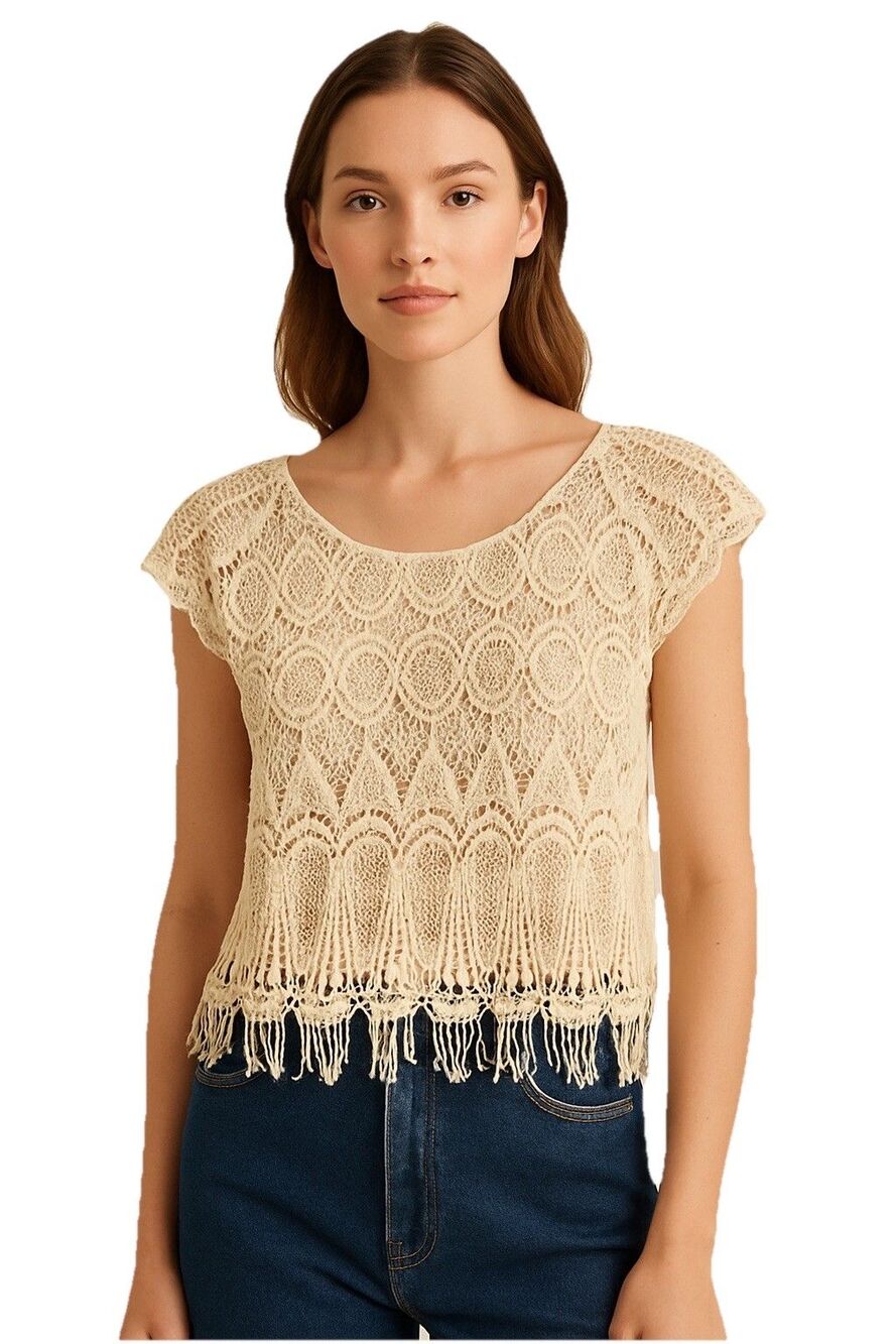 Crochet FRINGED Top Size 3x Hippie Peasant Festival BEACH 100% COTTON